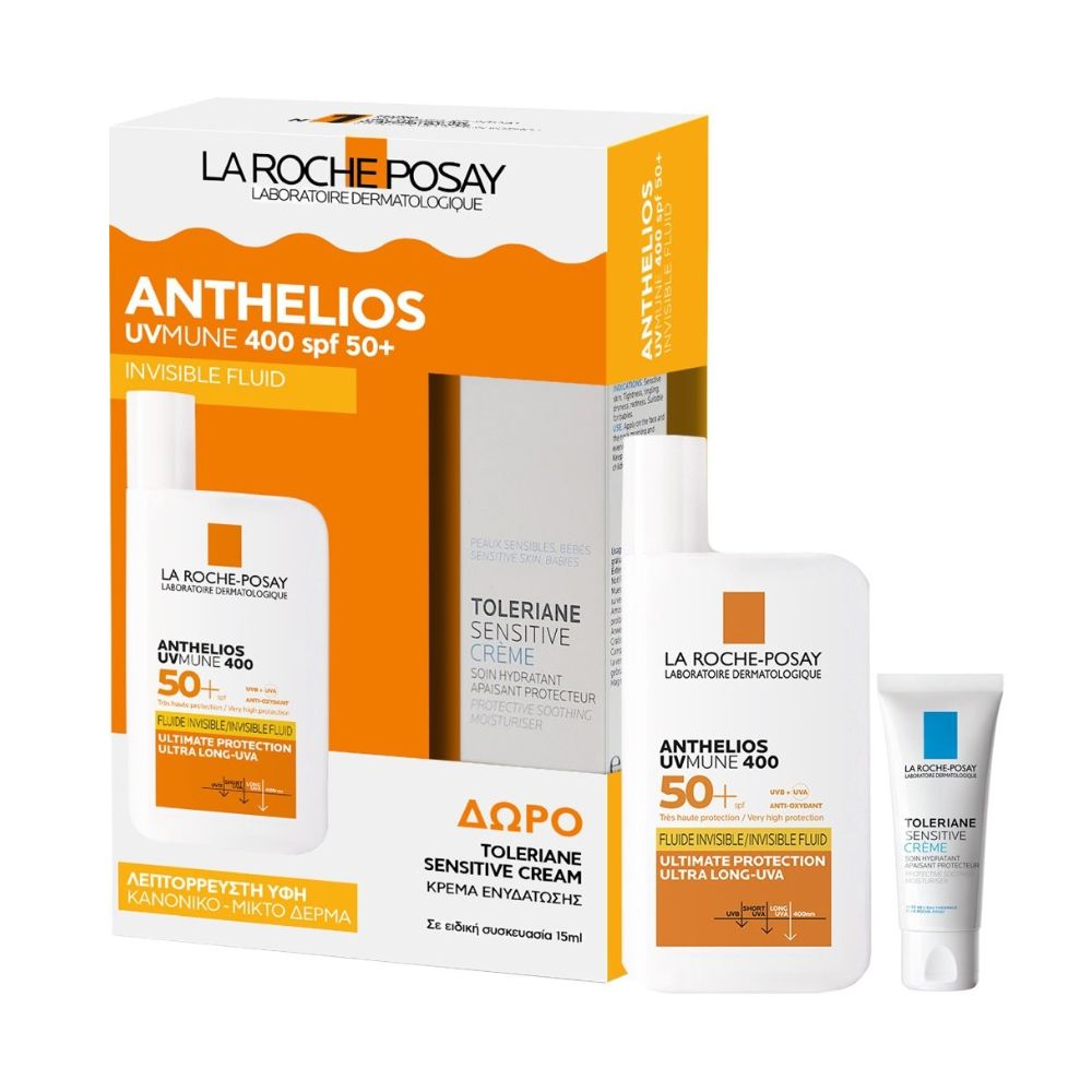 La Roche Posay Anthelios UVMUNE 400 Invisible Fluid SPF50+ & Toleriane Sensitive Cream 15ml Set