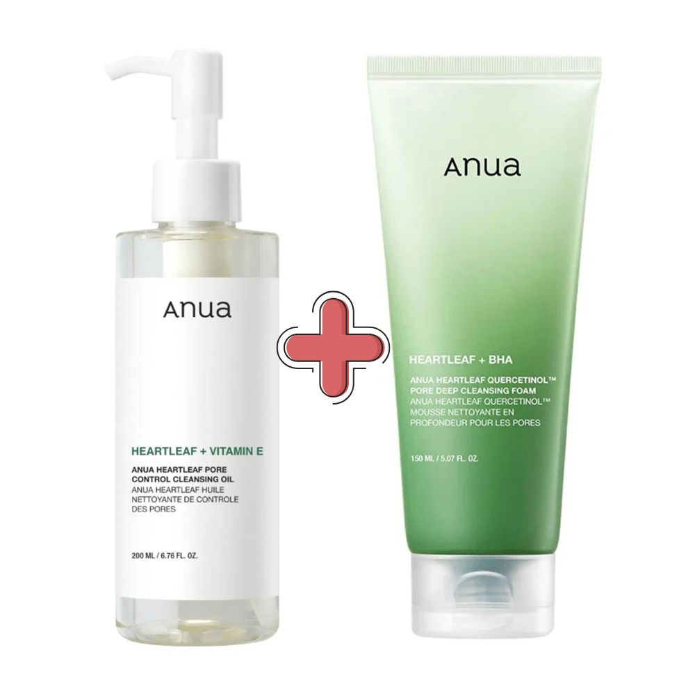 1+1 Anua Heartleaf Pore Control Cleansing Oil + Heartleaf Quercetinol Pore Deep Cleansing Foam