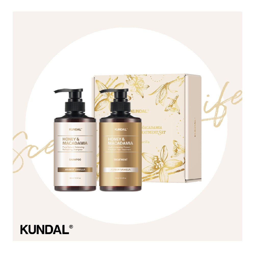 Kundal Honey & Macadamia Shampoo & Treatment Set Amber Vanilla 300ml