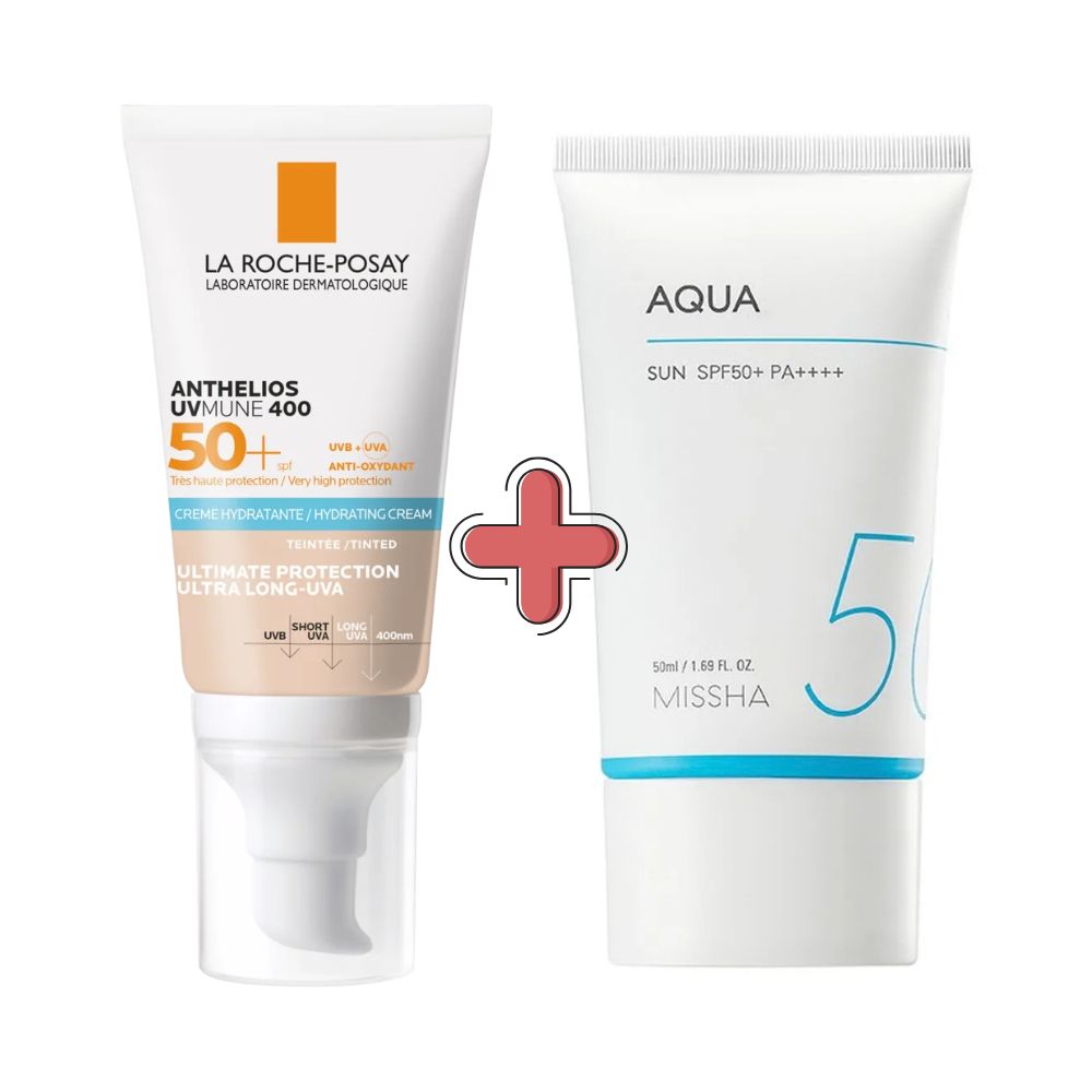 1+1 La Roche Posay Anthelios Hydrating Tinted Cream SPF50+ + Missha Aqua Sun SPF50+