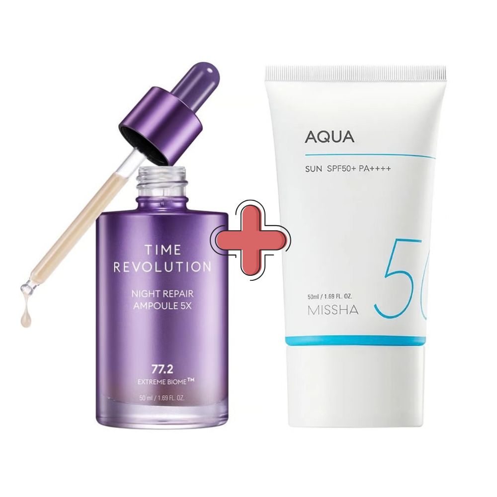 1+1 Missha Time Revolution Night Repair Ampoule 5X + Missha All Around Safe Block Aqua Sun Spf50+ PA++++