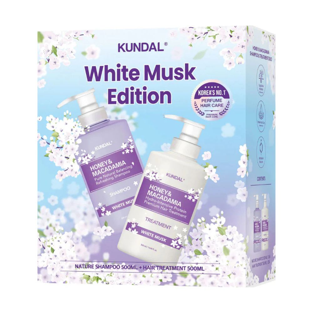 KUNDAL Honey & Macadamia White Musk Edition ( Shampoo + Treatment) 500ml Set